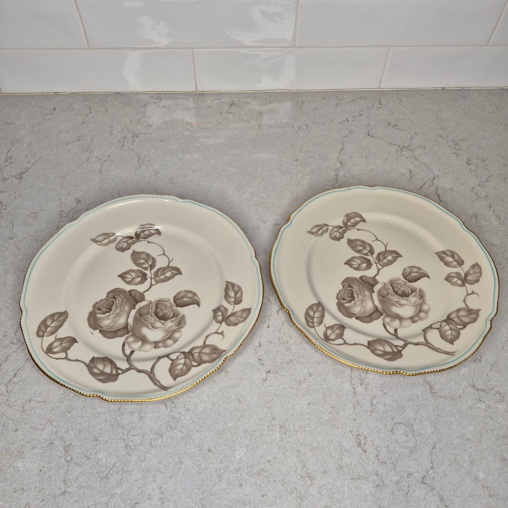Castleton China Dinner Plates Gloria Gray Rose Set Of 2 Cream